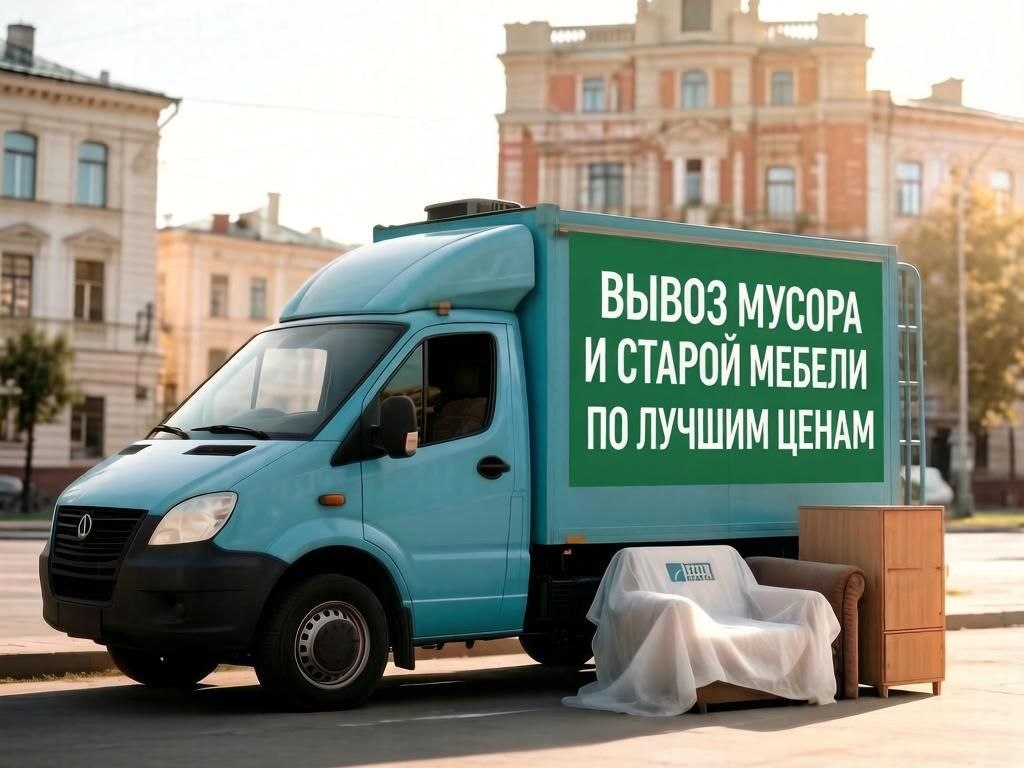 Вывоз мусора и старой мебели на грузовике